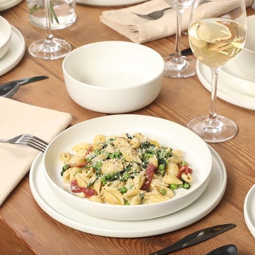Gibson Elite Bayou Moon Plates and Bowls Sets, 16-Piece White Matte Stoneware Dinnerware Sets, Solid Color Reactive Glaze Dish Set - Image 6
