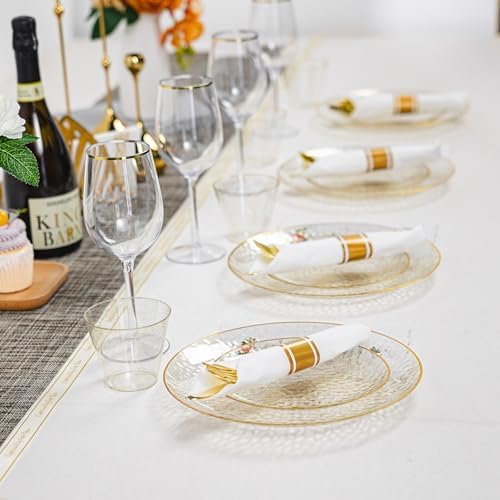 HOMIP 175PCS Clear Gold Glilter Plastic Dinnerware Set,Prerolled Silverware - Image 7