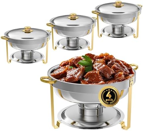 IMACONE Round Chafing Dish Buffet, 4 Pack, 5QT Gold Frame by IMACONE