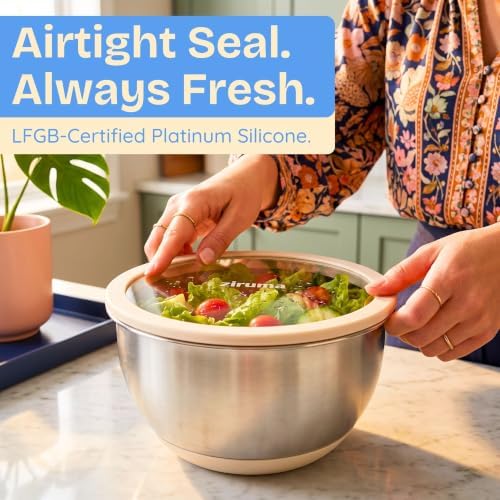 Non-Toxic Stainless Steel Mixing Bowls, Glass Lids, Plastic Free, 5-Pcs - Image 5