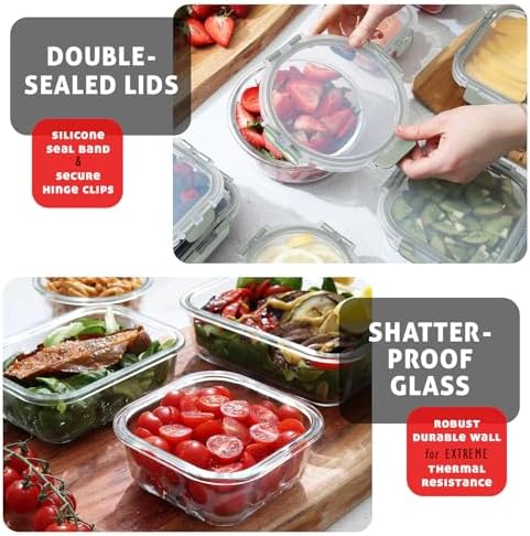 EATEX 24pc Glass Storage Containers with Lids, 12 Glass Food Storage Containers with 12 Airtight Lids for Pantry & Kitchen, Meal Prep Containers for Lunch, Oven Freezer Microwave & Dishwasher Safe - Image 5