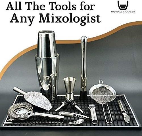Highball & Chaser 13-Piece Boston Cocktail Shaker Set Stainless Steel Mixology Bartender Kit With Stand For Home Bar Cocktail Set | Laser Engraved Cocktail Tools | Plus E-Book with 30 Cocktail Recipes - Image 5