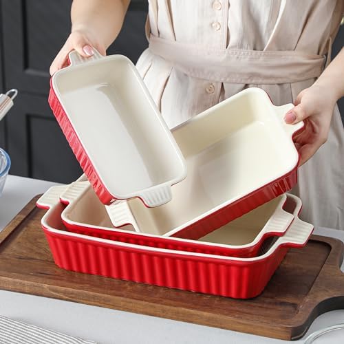 MALACASA Ceramic Casserole Baking Dishes Set of 4, Red with Handles - Image 6