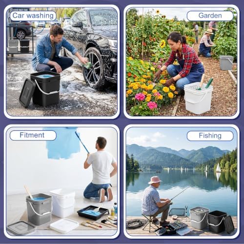 Mumufy 3 Pcs 3.5 Gallon Square Food Grade Bucket with Lid, Black,Gray,White - Image 6