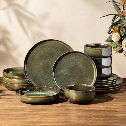 TheTerra Ceramic Dinnerware Set for 4, 16-Piece Plates and Bowls Set by TheTerra