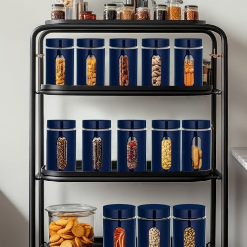 Mimorou 6 Pack 32 oz Airtight Stainless Steel Kitchen Canisters, Navy Blue - Image 4