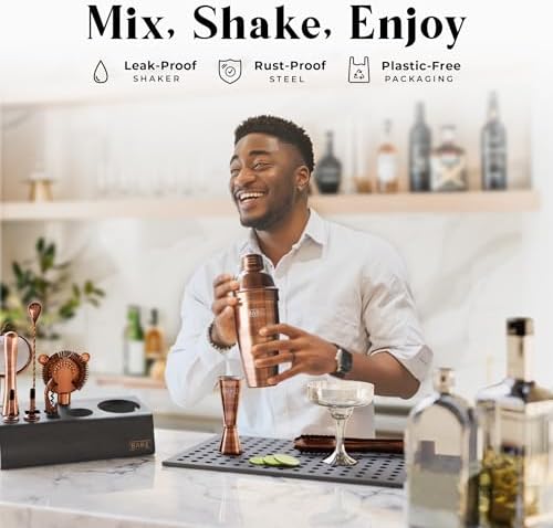 BARE BARREL® Mixology Bartender Kit Bar Set | 14-Piece Cocktail Shaker Set | Martini Barware Mixing Tools for Home Bartending | Incl. 35 Recipe Cards | Gift Set (24oz Cobbler Shaker, Copper/Black) - Image 3