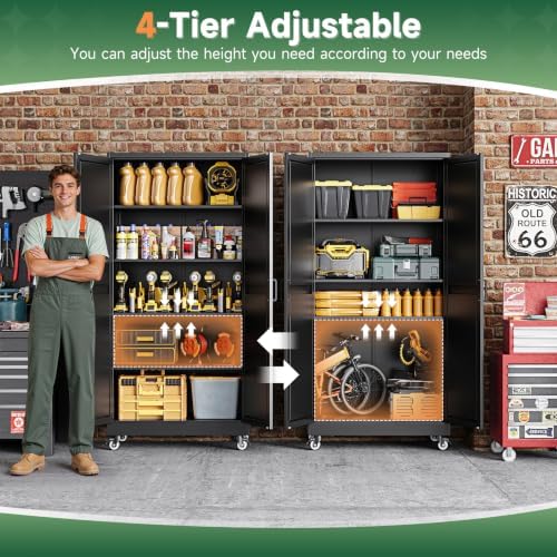 Letaya 75" Metal Garage Storage Cabinet with Wheels,Black Kitchen Pantry - Image 6