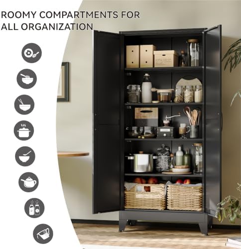 COFaR 71" Black Metal Storage Cabinet with Doors for Office and Garage - Image 4