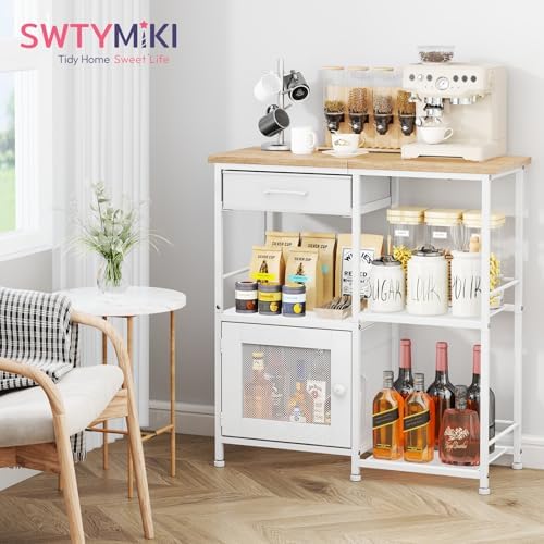 SWTYMIKI Coffee Bar Cabinet for Home - Farmhouse Coffee Stand Station Multi-Purpose Storage Cabinet with Adjustable Feet, Drawers - Kitchen Bar Table for Living Room, Corner, Small Space, Natural - Image 3