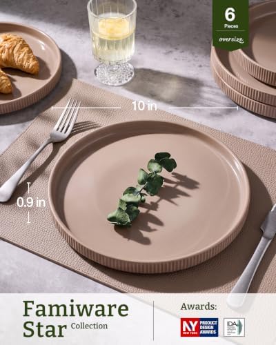 famiware Star 10/8 inches Dinner Plates Set for 6, Cinnamon Brown - Image 3