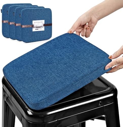BUYUE Friendly Woven Fabric Magnetic Bar Stool Cushions Set of 4, Enhanced Anti-Slip Breathable Small Chair Seat Pads for Café Bistro Stackable Metal Stools (Square, Dark Blue, 4 Counts) by BUYUE