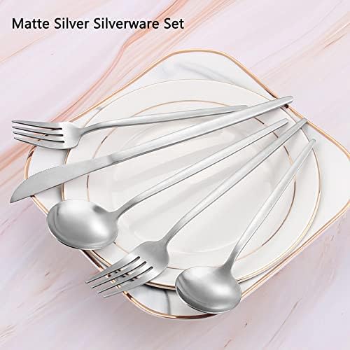 Matte Silverware Set, VANVRO 60-Piece Stainless Steel Flatware Set, Satin Finish tableware Cutlery Set, Service for 12, Home and Restaurant, Dishwasher Safe - Image 3