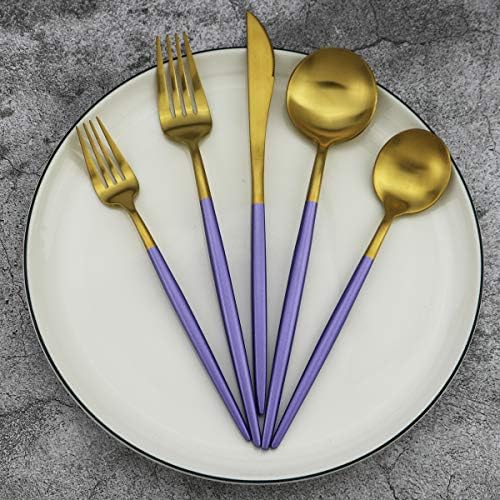 5-Piece Matte Gold Silverware Set, 18/10 Stainless Steel Satin Finish Flatware, Kitchen Utensil Set, Dishwasher Safe - Image 4