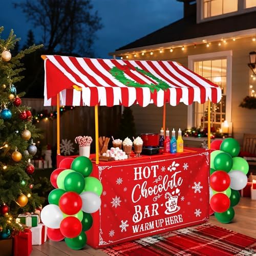 SmoothNovelty Christmas Hot Chocolate Bar Stand Decor Supplies Kit Warm up Here Hot Cocoa Coffee Shop Accessories Photo Booth Props Include Shelf, Banner, Roof, Balloons for Christmas Winter Party - Image 5