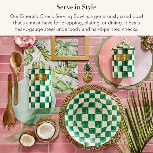 MACKENZIE-CHILDS Enamel Serving Bowl, Green-and-White Emerald Check - Image 2
