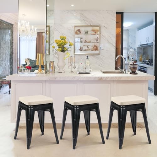 BUYUE Friendly Woven Fabric Magnetic Bar Stool Cushion 1 Piece, Enhanced Anti-Slip Breathable Small Chair Seat Pad for Café Bistro Stackable Metal Stool (Square, Beige, 1) - Image 3