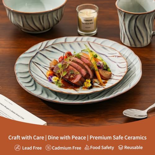 Ceramic Dinnerware Sets for 6, 24 pcs Plates and Bowls Sets, Reactive Glaze Ceramic Dish Set, Scratch Resistant, Microwave & Dishwasher Safe, Highly Chip and Crack Resistant Dishware sets, Misty Gray - Image 2