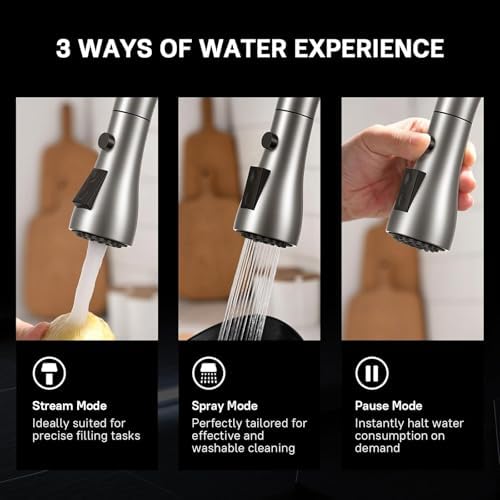 WEWE High-Arc Pull-Down Kitchen Faucet, Brushed Nickel, 3-Mode Sprayer - Image 4