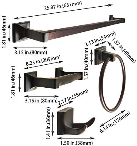 SENTO CELLAR Classic Bathroom Accessories Set, Heavy Duty Metal Bath Hardware Set Wall Mounted, Includes Robe Hook, Standard Toilet Paper Holder, Towel Ring, 24” Towel Bar (4-Piece, Oil-Rubbed Bronze) - Image 2