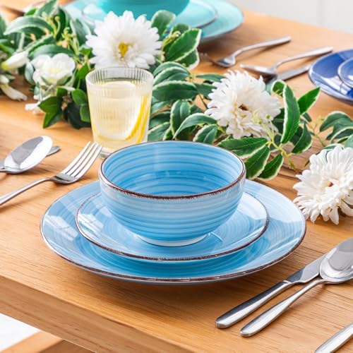 vancasso Bonita Plates and Bowls Set 18 Pieces Blue Stoneware Service for 6 - Image 3