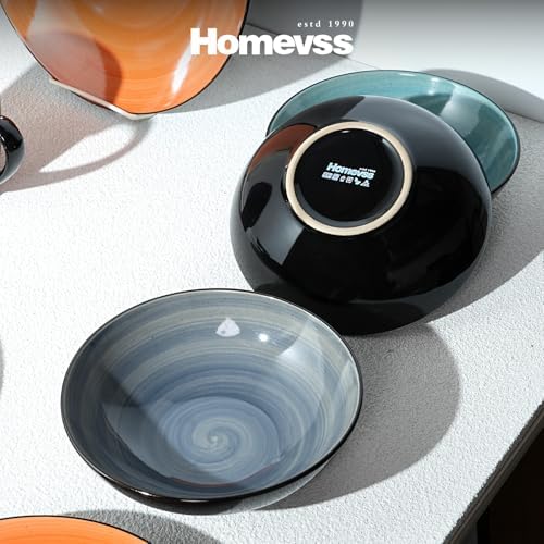 HomeVss, Stoneware Sonoma 16pc Dinnerware Set, Black + Speckled Spin Wash Mix Colors Grey, Orange, Purple, Turquoise - Image 5