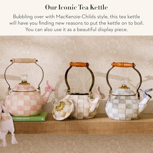MACKENZIE-CHILDS Whistling Tea Kettle, Brown-and-White Mocha Check - Image 2