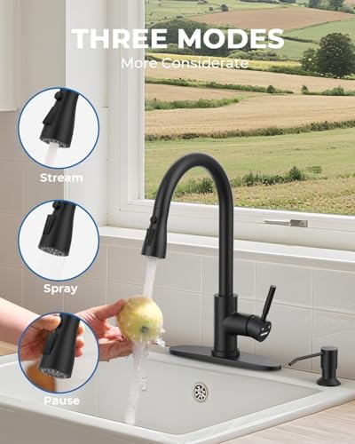 WEWE Touchless Kitchen Faucet with Soap Dispenser Set, Matte Black - Image 5