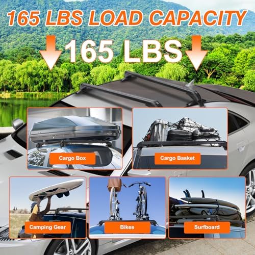 2Pcs Universal Car Roof Rack Cross Bars w/Anti-Theft Lock,43" Aluminum Lockable Car Top Crossbars with Adjustable Window Frame for Bare Roof Kayak Bike Rooftop Cargo Carrier Luggage 165 LBS Load - Image 5