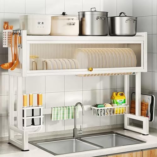 Hdrriozu Over the Sink 3 Tier Dish Drying Rack with Cover, Milkshake White by Hdrriozu