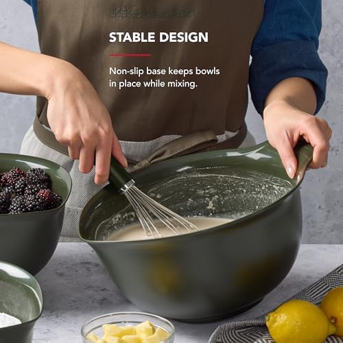 KitchenAid Universal Nesting Plastic Mixing Bowls, Set of 3, 2.5 quart, 3.5 quart, 4.5 quart, Evergreen - Image 4