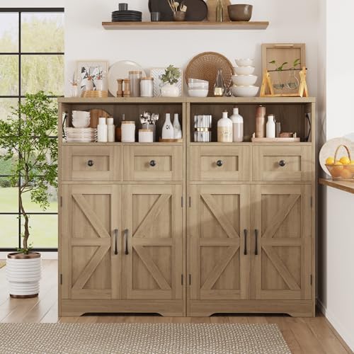 Farmhouse Accent Storage Cabinet with Drawers, Small Kitchen Pantry Cabinet - Image 4