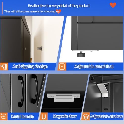 GAIOUS 43.3'' Tall Kitchen Pantry Cabinet, Black Metal Storage Cabinet - Image 5