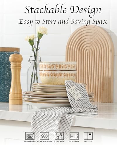 Sweejar Dinnerware Sets Service for 4, 12 pcs Porcelain Plates and Bowls for Kitchen, Housewaring Gift, Chip and Scratch Resistant Dish Set, Handmade Dishwasher and Microwave Safe Plate Set, Bohemian - Image 6