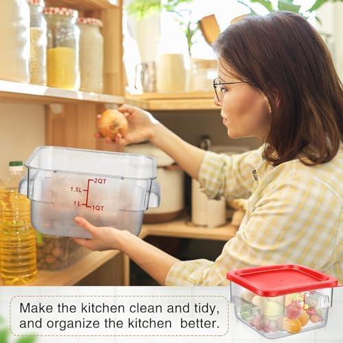 Suclain 2 Pcs Square Food Storage Container Polycarbonate Clear Food Container with Lid Commercial Rice Storage with Graduations for Commercial Kitchen(2 Qt,Red) - Image 6
