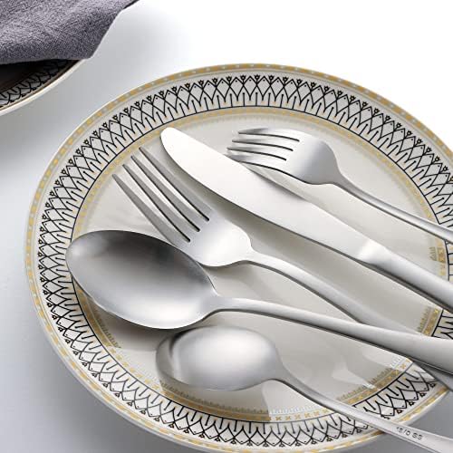 60 Piece Silverware Set for 12, LIANYU Stainless Steel Flatware Cutlery Set Includes Knives, Forks and Spoons, Modern Tableware Set for Home Restaurant Party, Matte Finish, Dishwasher Safe - Image 3