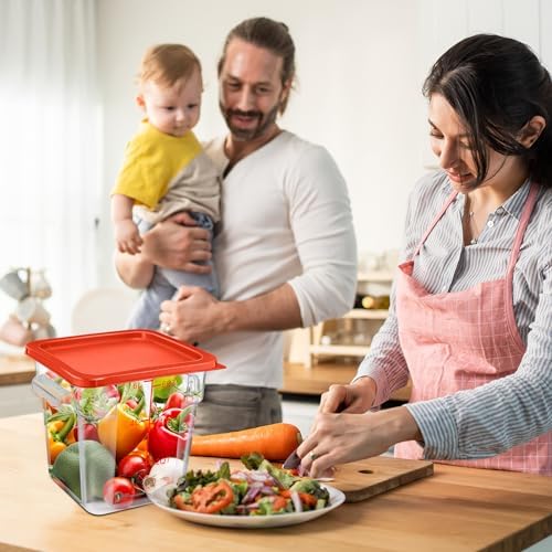 Suclain 8 Pack 4 QT and 6 QT Food Storage Containers with Lids Scales Handles Square Clear Restaurant Food Storage Containers Polycarbonate Commercial Grade for Kitchen Marinating Meat Dough(Red) - Image 6
