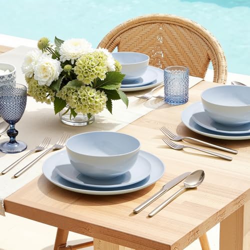 KINGSTONE 12-Piece Bone China Dinnerware Set for 4, Misty Blue - Image 2