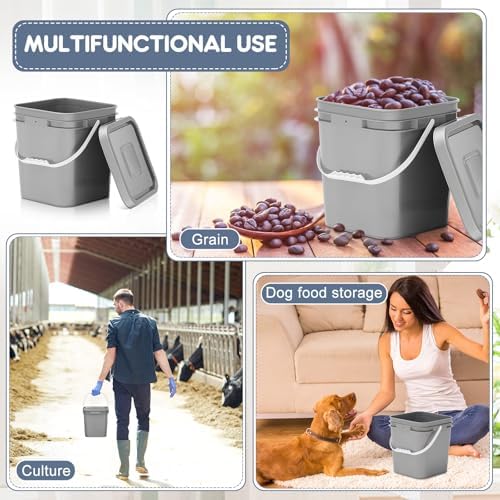 Mumufy 3 Pcs 3.5 Gallon Square Food Grade Bucket with Lid, Gray - Image 4