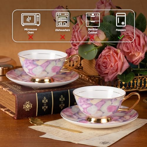 KAMMAK Tea Cups and Saucers Set of 2, Porcelain Coffee Cups, JBE024 - Image 4