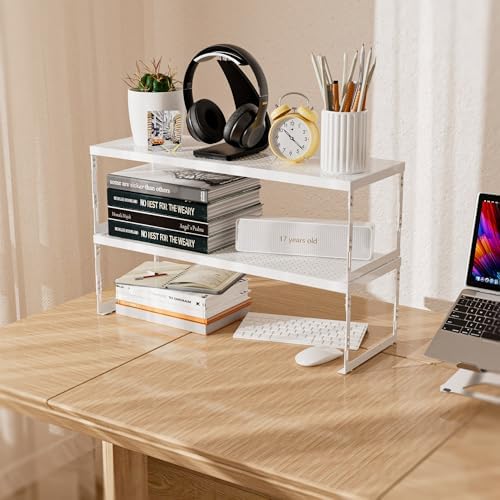Stackable Expandable Metal Shelf Organizer - Adjustable Wire Storage Rack with Holes for Kitchen, Bathroom, Cabinet, Office - Space Saving, Durable & Sturdy Design（2PACKS/Large/White - Image 6