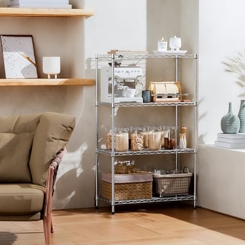 IZEUK 4-Tier Heavy Duty Steel Storage Shelves, Metal Shelf Wire Shelving Rack for Pantry, Kitchen, Home, or Office Organization (29.5" W x 13.7" D x 47.2" H, 1000LBS, Chrome) - Image 2