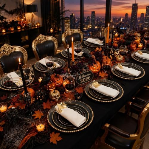 WDF Partyware 175PCS Black and Gold Plates - Halloween Disposable Plates for Party - 25Guests Disposable Dinnerware Set for Wedding/Party/Birthday/Halloween - Image 4