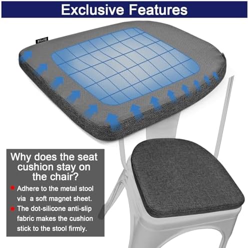 BUYUE Friendly Woven Fabric 14x14 Magnetic Cushions for Metal Chair Set of 4, Enhanced Anti-Slip Seat Pads for Dining Kitchen Café Stackable Chairs (U-Shape, Dark Gray, 4 Counts) - Image 6