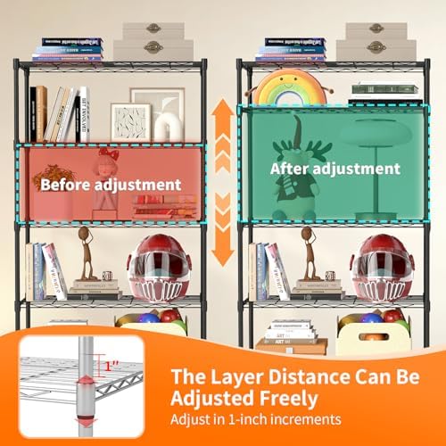 BestOffice | 5-Tier Wire Shelf with Wheels | 14" x 30" x 61" | Black - Image 6