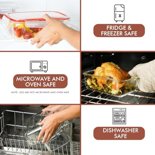 Razab 35 Pc Set Glass Food Storage Containers with Lids - Meal Prep Airtight Bento Boxes BPA-Free 100% Leak Proof (15 lids,15 glass & 5 Plastic Sauce/Dip Containers) - Image 4
