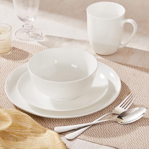 KINGSTONE Bone China Dinnerware Set for 4, 16-Piece Plates Bowls and Cups - Image 3