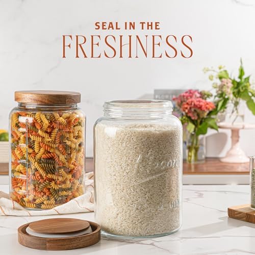 1 Gallon Glass Mason Jar with Airtight Wooden Lid, Wide Mouth Large Food Storage Container with Measurement Markings For Kitchen Pantry, Pickling, Cookies, Flour & Sugar - 2 Pack - Image 4