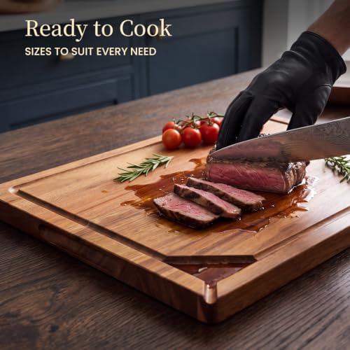Kikcoin 17" x 11.8" Food Safe Acacia Cutting Board, Reversible Tray - Image 5