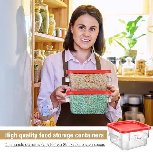 Suclain 2 Pcs Square Food Storage Container Polycarbonate Clear Food Container with Lid Commercial Rice Storage with Graduations for Commercial Kitchen(2 Qt,Red) - Image 3